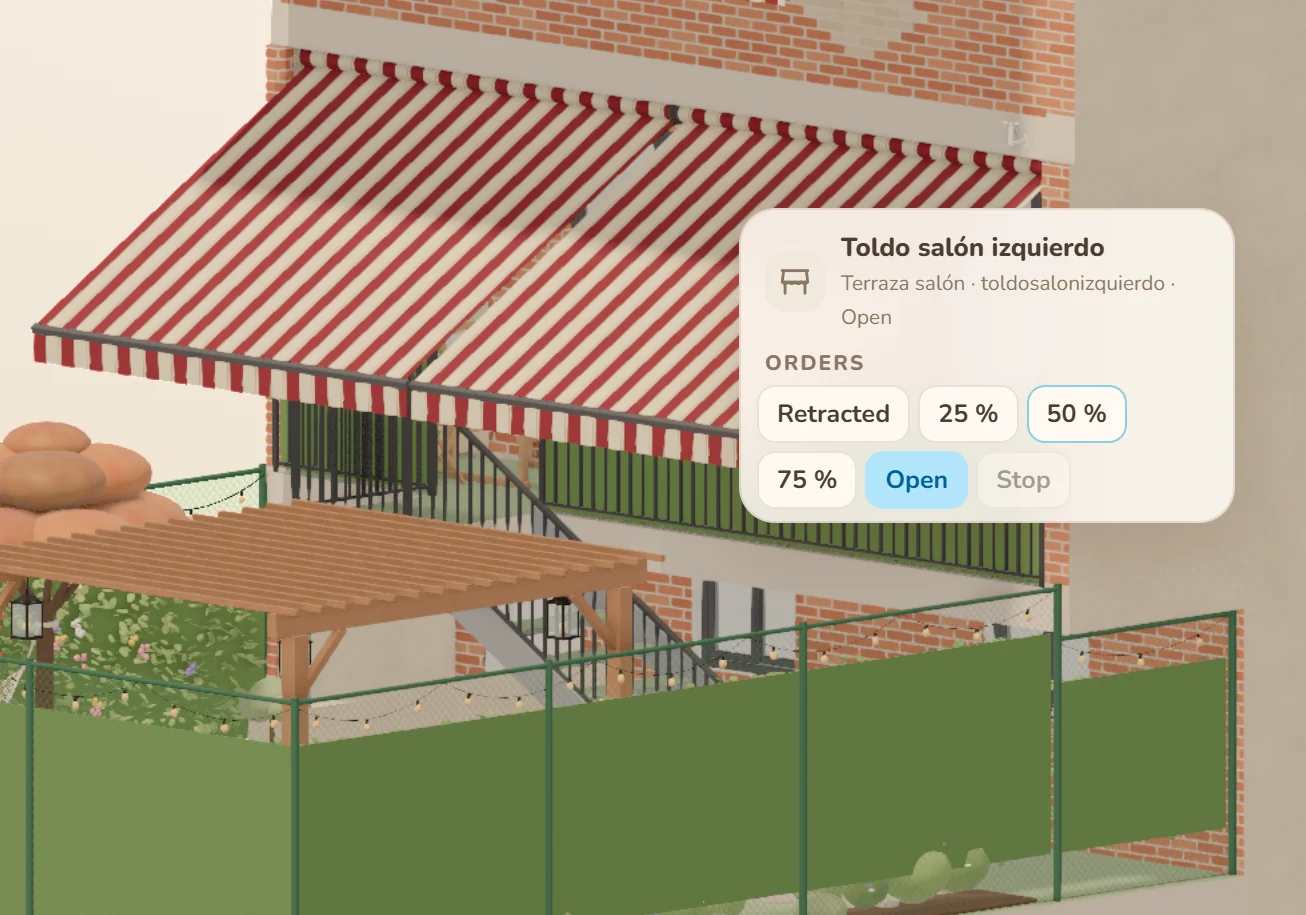 Awning menu with options from retracted to fully open